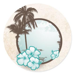 Tropical blue circle classic round sticker
