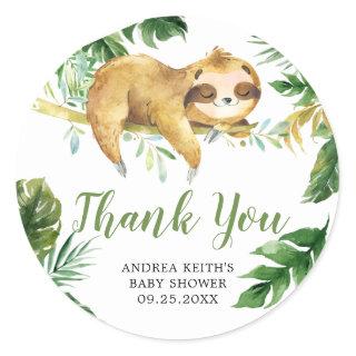 Tropical Boy Sloth Baby Shower Thank You Sticker