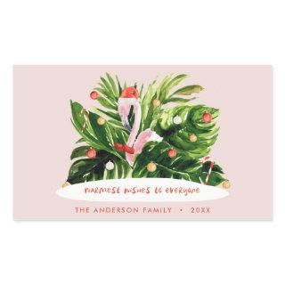 Tropical Christmas modern palm botanical Flamingo  Rectangular Sticker