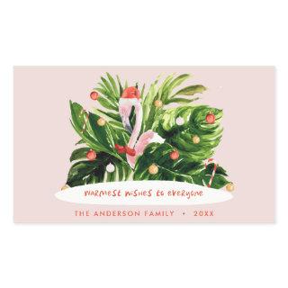 Tropical Christmas modern palm botanical Flamingo  Rectangular Sticker