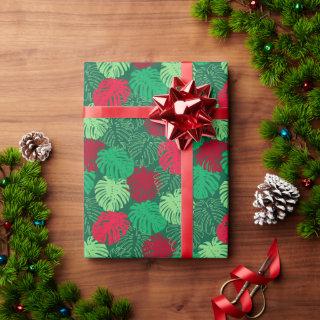 Tropical Christmas Red Green Palm Leaves