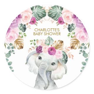 Tropical Elephant Baby Shower Wild One Birthday Classic Round Sticker