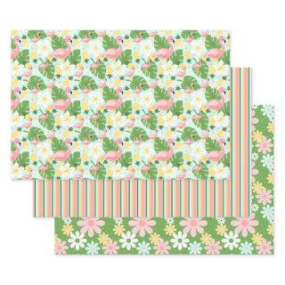 Tropical Flamingo Retro Daisy Flower Stripes Wrapp  Sheets