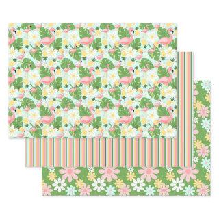Tropical Flamingo Retro Daisy Flower Stripes Wrapp  Sheets