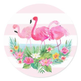 Tropical Flamingo Watercolor Pink Favor Sticker