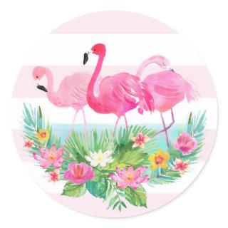 Tropical Flamingo Watercolor Pink Favor Sticker