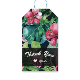 Tropical Floral Hibiscus & Palm Leaves Hawaiian Gift Tags