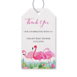 Tropical Floral Pink Flamingos Thank You Gift Tags
