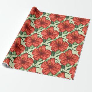 Tropical floral seamless pattern red flowers
