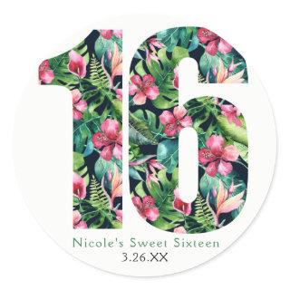 Tropical Floral Sweet 16 Hawaiian 16th Birthday Classic Round Sticker