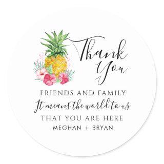 Tropical Flower Pineapple Thank You Wedding Classic Round Sticker