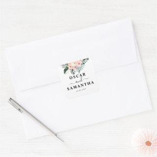 Tropical Flowers & Pink Flamingo Beauty Square Sticker