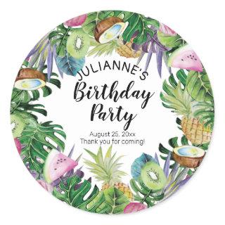 Tropical Fruit | Greenery Summer Birthday Party Classic Round Sticker