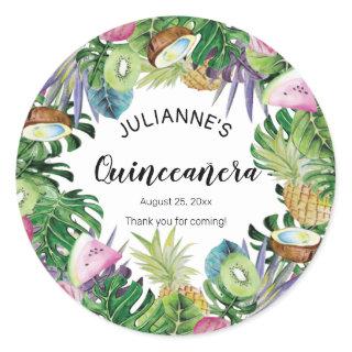 Tropical Fruit | Greenery Summer Quinceañera Classic Round Sticker