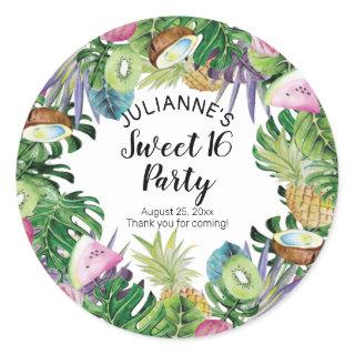 Tropical Fruit | Greenery Summer Sweet 16 Party Classic Round Sticker