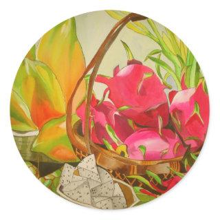 Tropical fruit watercolor still life art painting classic round sticker