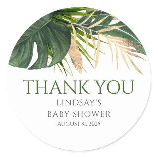 Tropical Gold Palm Leaves Exotic Thank You Classic Round Sticker