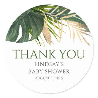 Tropical Gold Palm Leaves Exotic Thank You Classic Round Sticker