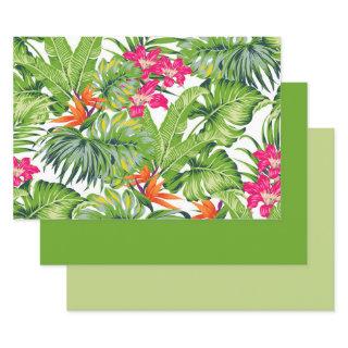 Tropical Green Leaves Pink Orange Flowers  Sheets
