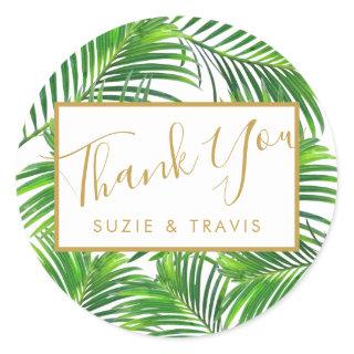 Tropical Greenery Palm Leaves Thank You Favor Classic Round Sticker
