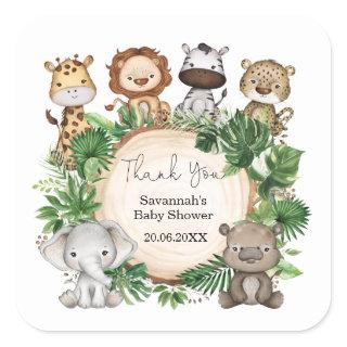 Tropical Greenery Safari Jungle Baby Animals Favor Square Sticker