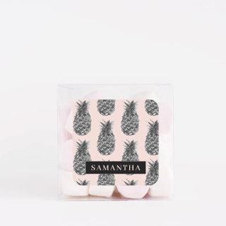 Tropical Grey & Pink Pineapple Pattern With Name Square Sticker