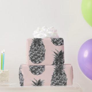 Tropical Grey & Pink Pineapple Seamless Pattern