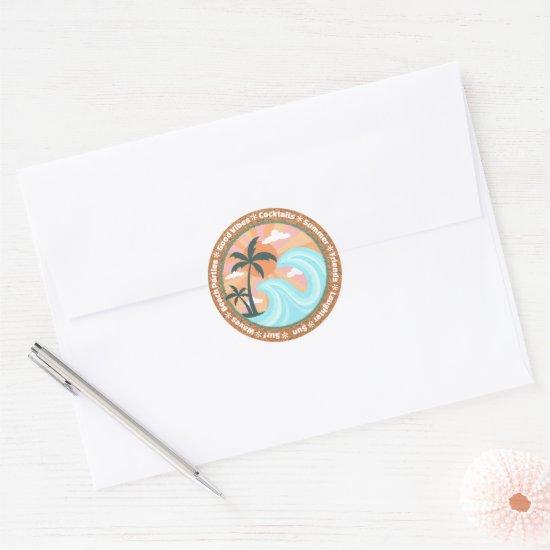 Tropical Hawaiian Island Palm Trees On Faux Cork Classic Round Sticker