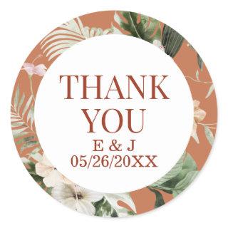 Tropical hibiscus boho pastel Wedding Classic Round Sticker