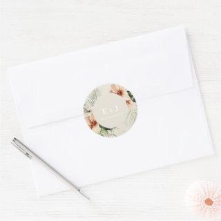 Tropical hibiscus boho pastel Wedding Classic Round Sticker