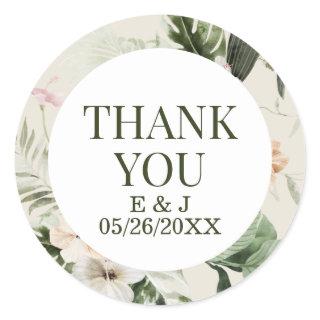 Tropical hibiscus boho pastel Wedding Classic Round Sticker