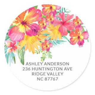 Tropical Hibiscus Floral Address Label Sticker