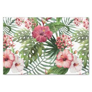 Tropical hibiscus flowers foliage pattern tissue paper