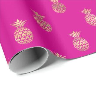 Tropical Hot Pink Gold Pineapple Pattern