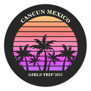 Tropical Island Custom Beach Palm Tree Girls Trip Classic Round Sticker