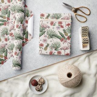 Tropical Ivory Flamingo Floral Pattern