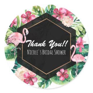 Tropical Leaves Hibiscus Flamingos Party Favor Classic Round Sticker