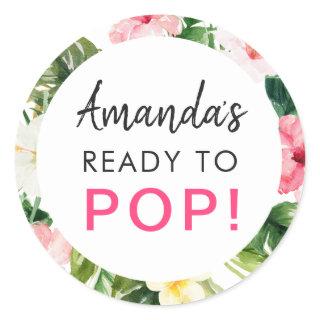 Tropical Leaves Ready to Pop Baby Shower Sticker