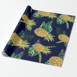 Tropical leaves, watercolor pineapple pattern