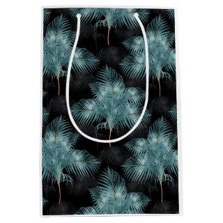 Tropical Metallic Blue & Gold Palm Leaves Summer Medium Gift Bag