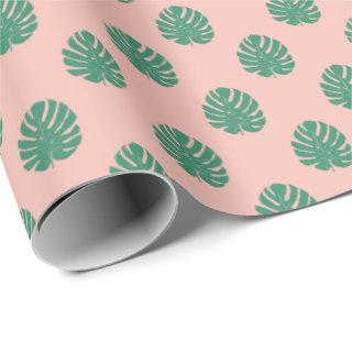 Tropical Monstera Leaf Pattern in Pink and Green