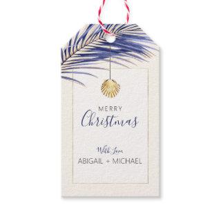 Tropical Navy Blue and Gold Palm Tree Christmas Gift Tags