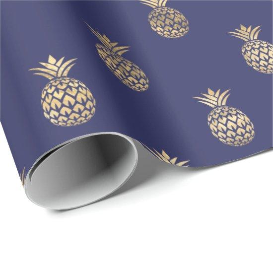 Tropical Navy Blue Gold Pineapple Pattern