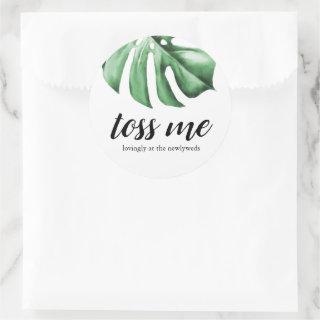 Tropical Palm Greenery Toss Me Lovingly Newlyweds Classic Round Sticker