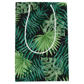 Tropical Palm Tree Leaves Pattern Dark Black Green Medium Gift Bag