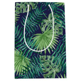 Tropical Palm Tree Leaves Pattern Dark Blue Green Medium Gift Bag