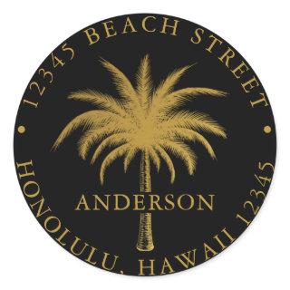 Tropical Palm Tree Modern Gold Return Address Classic Round Sticker