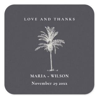 Tropical Palm Tree Navy Kraft Wedding Thanks Square Sticker