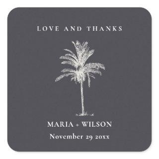 Tropical Palm Tree Navy Kraft Wedding Thanks Square Sticker