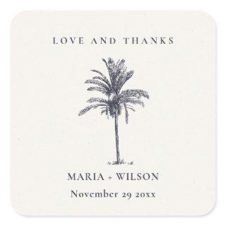 Tropical Palm Tree Navy Kraft Wedding Thanks Square Sticker